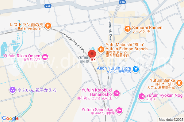 由布院メンズエステの地図です。map of Yufuin station where spa and massage salons are located