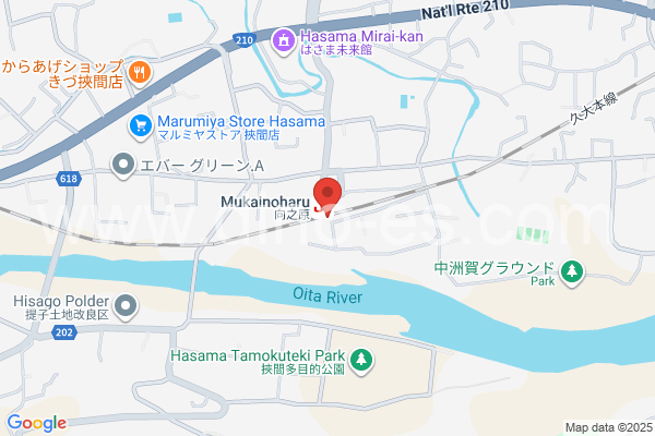 向之原メンズエステの地図です。map of Mukainoharu station where spa and massage salons are located