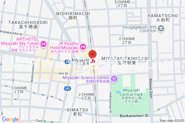 宮崎メンズエステの地図です。map of Miyazaki station where spa and massage salons are located