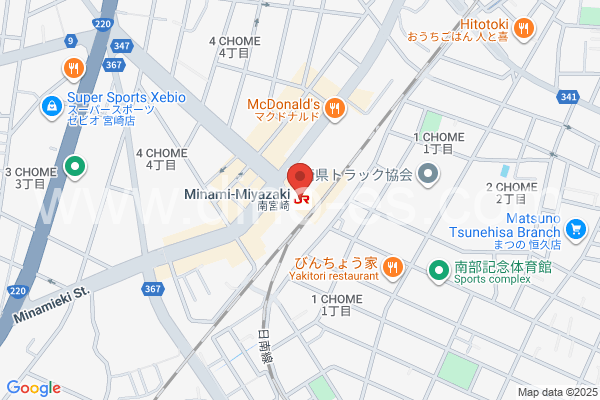 南宮崎メンズエステの地図です。map of Minami-Miyazaki station where spa and massage salons are located