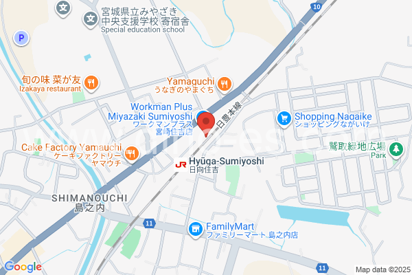 日向住吉メンズエステの地図です。map of Hyūga-Sumiyoshi station where spa and massage salons are located
