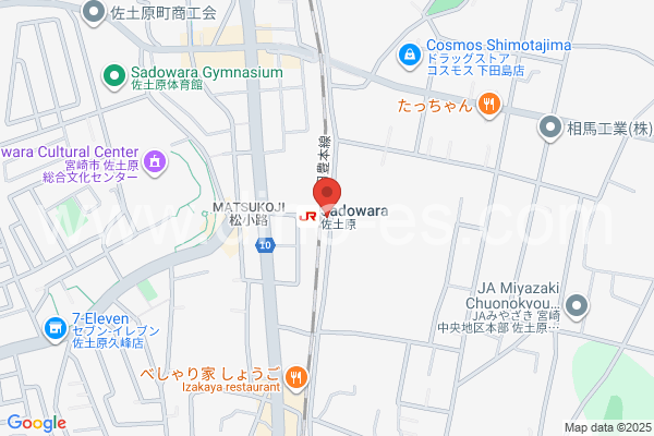 佐土原メンズエステの地図です。map of Sadowara station where spa and massage salons are located
