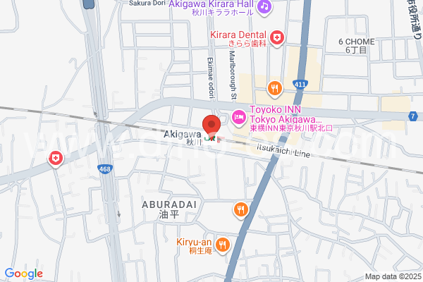 秋川メンズエステの地図です。map of Akigawa station where spa and massage salons are located