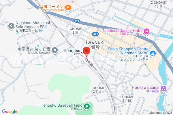 油津メンズエステの地図です。map of Aburatsu station where spa and massage salons are located