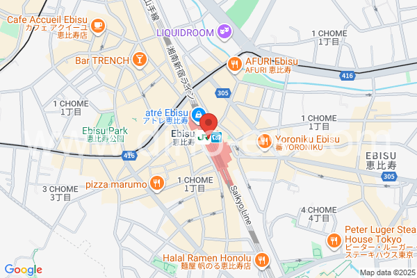 恵比寿メンズエステの地図です。map of Ebisu station where spa and massage salons are located