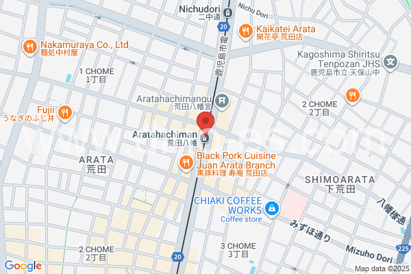 荒田八幡メンズエステの地図です。map of Arata Hachiman station where spa and massage salons are located