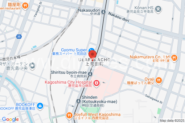 市立病院前(鹿児島)メンズエステの地図です。map of Shiritsubyōin-mae station where spa and massage salons are located