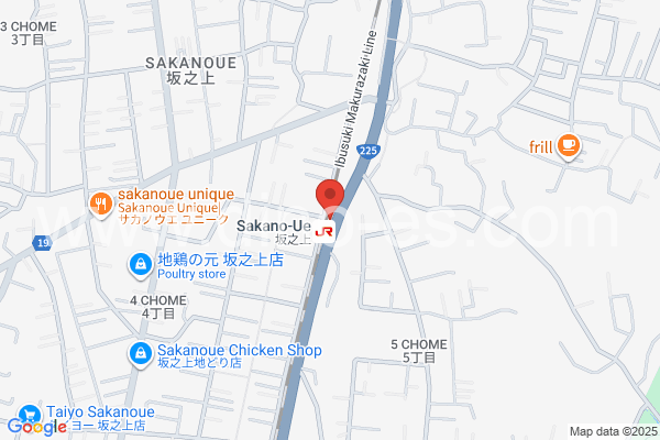 坂之上メンズエステの地図です。map of Sakanoue station where spa and massage salons are located
