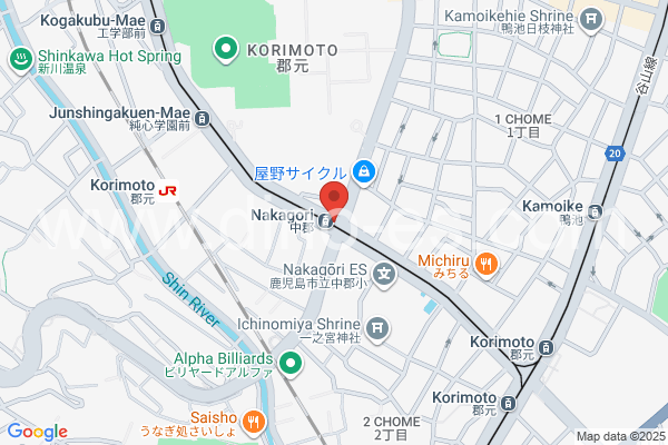 中郡(鹿児島)メンズエステの地図です。map of Chūgun station where spa and massage salons are located