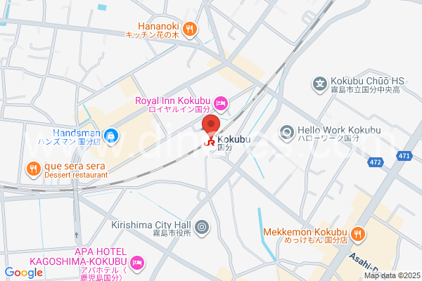 国分(鹿児島)メンズエステの地図です。map of Kokubu station where spa and massage salons are located