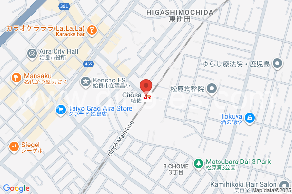 帖佐メンズエステの地図です。map of Chōsa station where spa and massage salons are located
