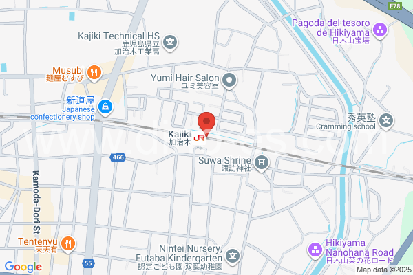 加治木メンズエステの地図です。map of Kajiki station where spa and massage salons are located