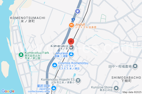 米ノ津メンズエステの地図です。map of Komenotsu station where spa and massage salons are located