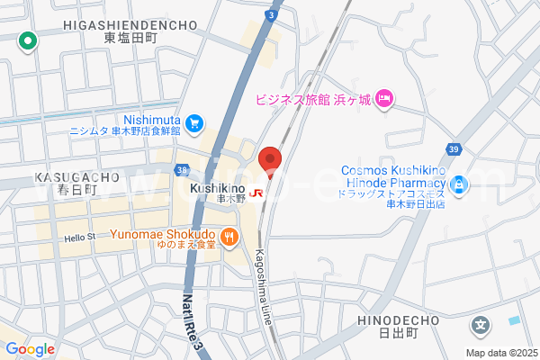 串木野メンズエステの地図です。map of Kushikino station where spa and massage salons are located