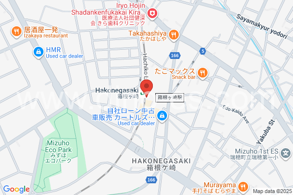 箱根ヶ崎メンズエステの地図です。map of Hakonegasaki station where spa and massage salons are located