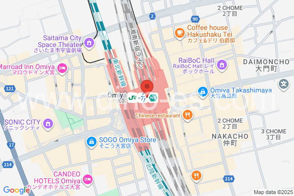大宮(埼玉)メンズエステの地図です。map of Ōmiya station where spa and massage salons are located