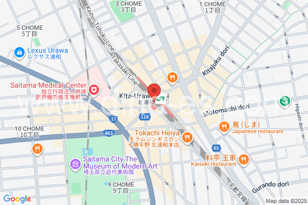 北浦和メンズエステの地図です。map of KitaUrawa station where spa and massage salons are located