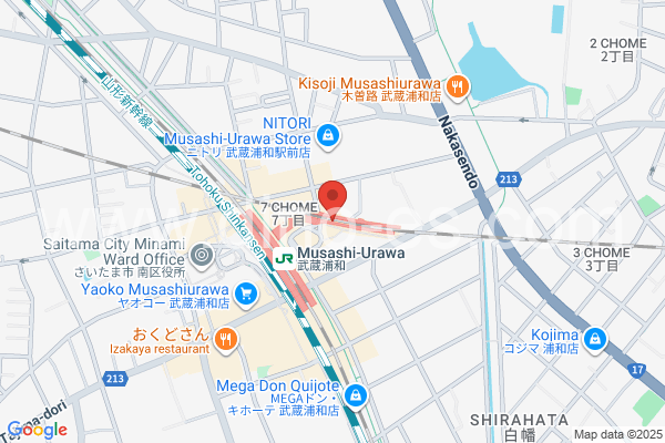 武蔵浦和メンズエステの地図です。map of Musashi-Urawa station where spa and massage salons are located
