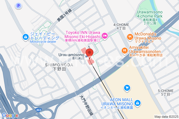 浦和美園メンズエステの地図です。map of Urawa-Misono station where spa and massage salons are located