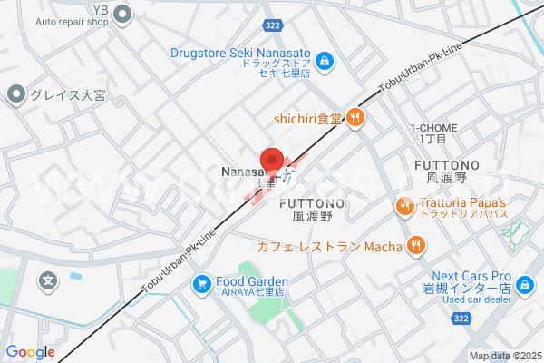 七里メンズエステの地図です。map of Nanasato station where spa and massage salons are located
