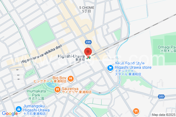 東浦和メンズエステの地図です。map of Higashi-Urawa station where spa and massage salons are located