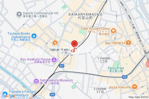 代官山メンズエステの地図です。map of Daikan-yama station where spa and massage salons are located