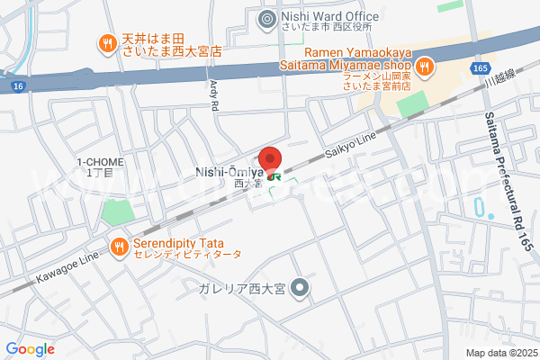 西大宮メンズエステの地図です。map of Nishi-Ōmiya station where spa and massage salons are located