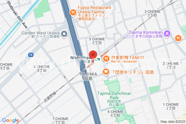 西浦和メンズエステの地図です。map of Nishi-Urawa station where spa and massage salons are located