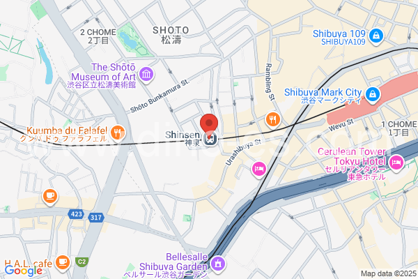 神泉メンズエステの地図です。map of Shinsen station where spa and massage salons are located
