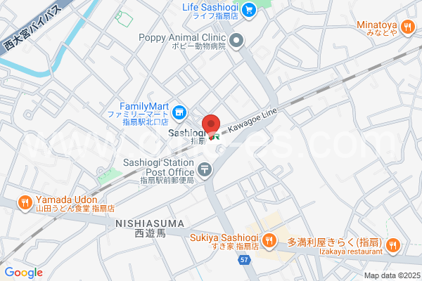 指扇メンズエステの地図です。map of Sashiōgi station where spa and massage salons are located
