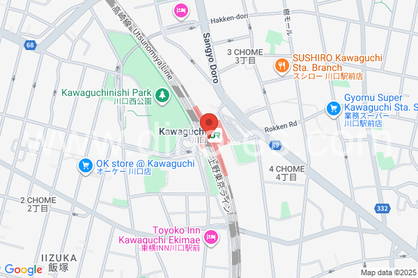 川口メンズエステの地図です。map of Kawaguchi station where spa and massage salons are located
