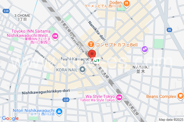 西川口メンズエステの地図です。map of Nishikawaguchi station where spa and massage salons are located
