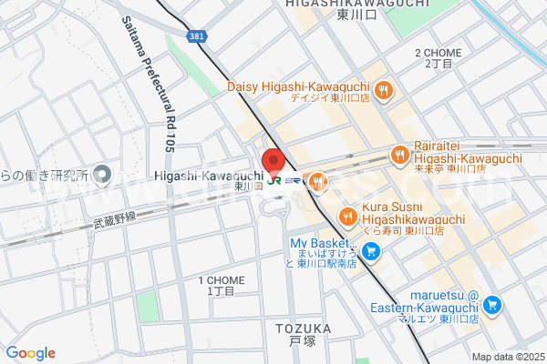 東川口メンズエステの地図です。map of Higashi-Kawaguchi station where spa and massage salons are located
