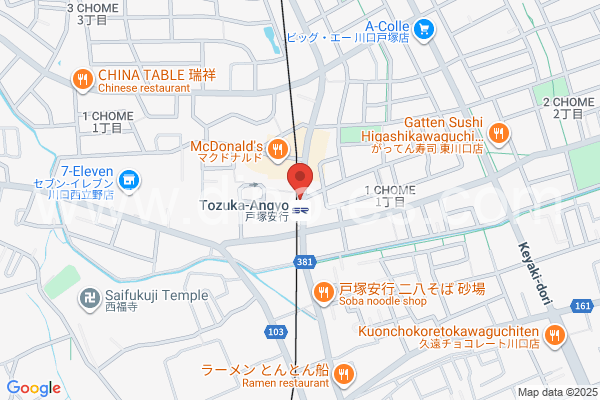 戸塚安行メンズエステの地図です。map of Tozuka-Angyō station where spa and massage salons are located
