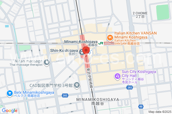 新越谷メンズエステの地図です。map of Shinkoshigaya station where spa and massage salons are located