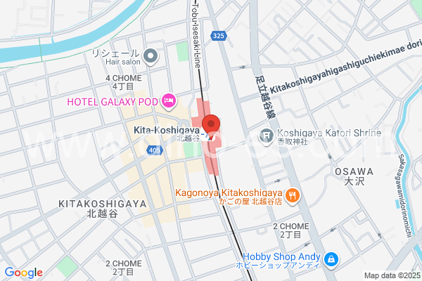 北越谷メンズエステの地図です。map of Kita-Koshigaya station where spa and massage salons are located