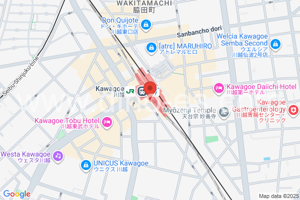 川越メンズエステの地図です。map of Kawagoe station where spa and massage salons are located