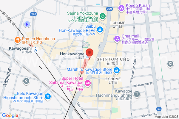 本川越メンズエステの地図です。map of Honkawagoe station where spa and massage salons are located