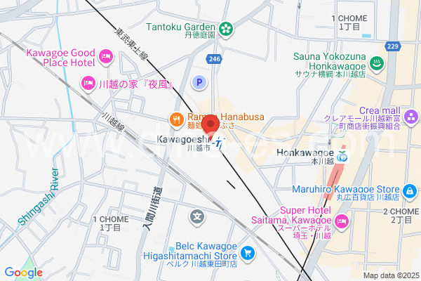 川越市メンズエステの地図です。map of Kawagoeshi station where spa and massage salons are located