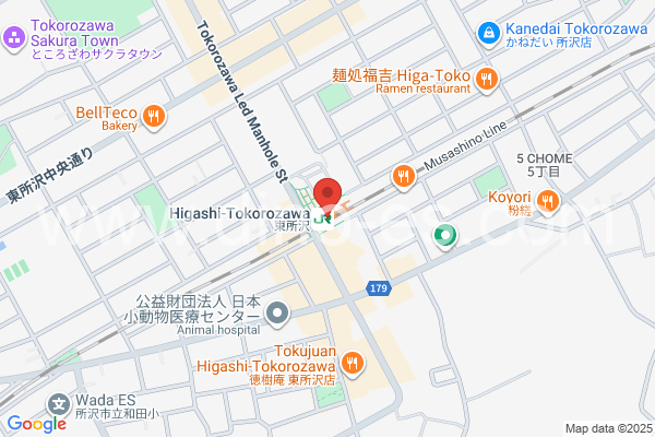 東所沢メンズエステの地図です。map of Higashi-Tokorozawa station where spa and massage salons are located