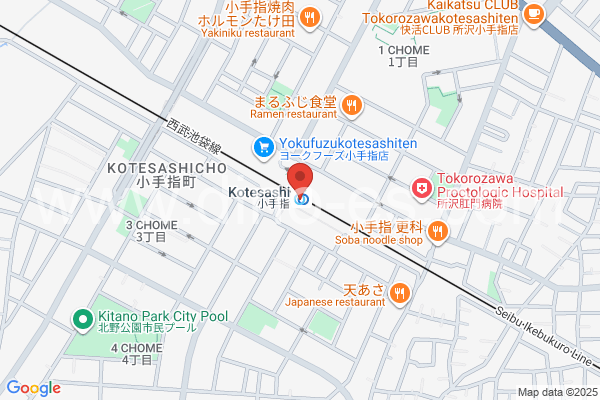 小手指メンズエステの地図です。map of Kotesashi station where spa and massage salons are located