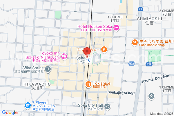 草加メンズエステの地図です。map of Souka station where spa and massage salons are located
