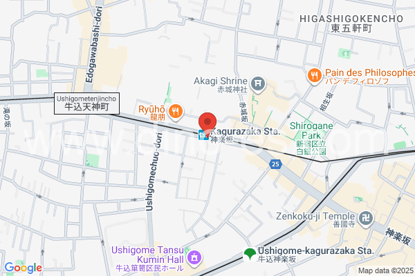 神楽坂メンズエステの地図です。map of Kagurazaka station where spa and massage salons are located