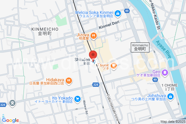 新田(埼玉)メンズエステの地図です。map of Shinden station where spa and massage salons are located