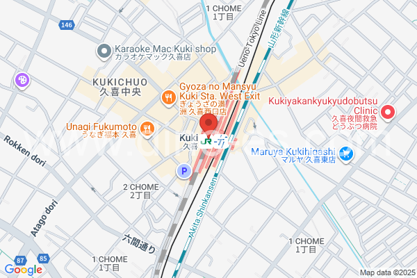 久喜メンズエステの地図です。map of Kuki station where spa and massage salons are located