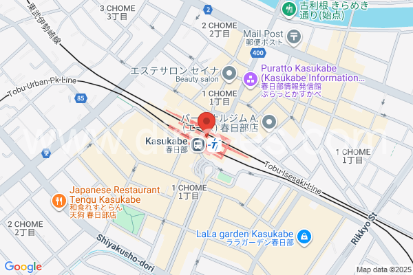 春日部メンズエステの地図です。map of Kasukabe station where spa and massage salons are located