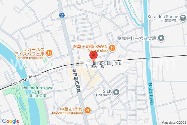 藤の牛島メンズエステの地図です。map of Fujinoushijima station where spa and massage salons are located