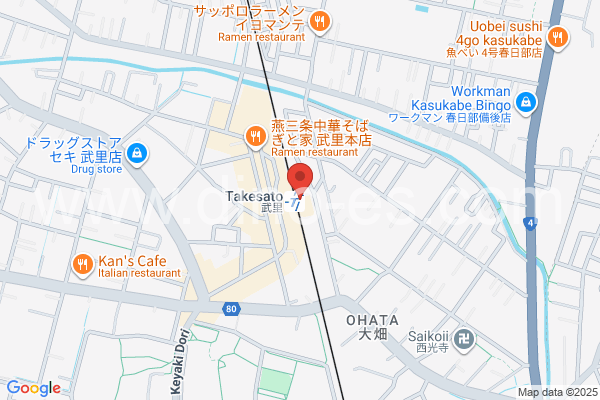武里メンズエステの地図です。map of Takesato station where spa and massage salons are located
