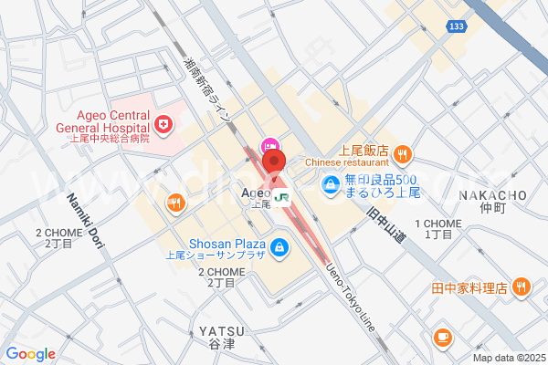 上尾メンズエステの地図です。map of Ageo station where spa and massage salons are located