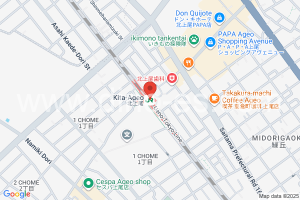 北上尾メンズエステの地図です。map of Kita-Ageo station where spa and massage salons are located